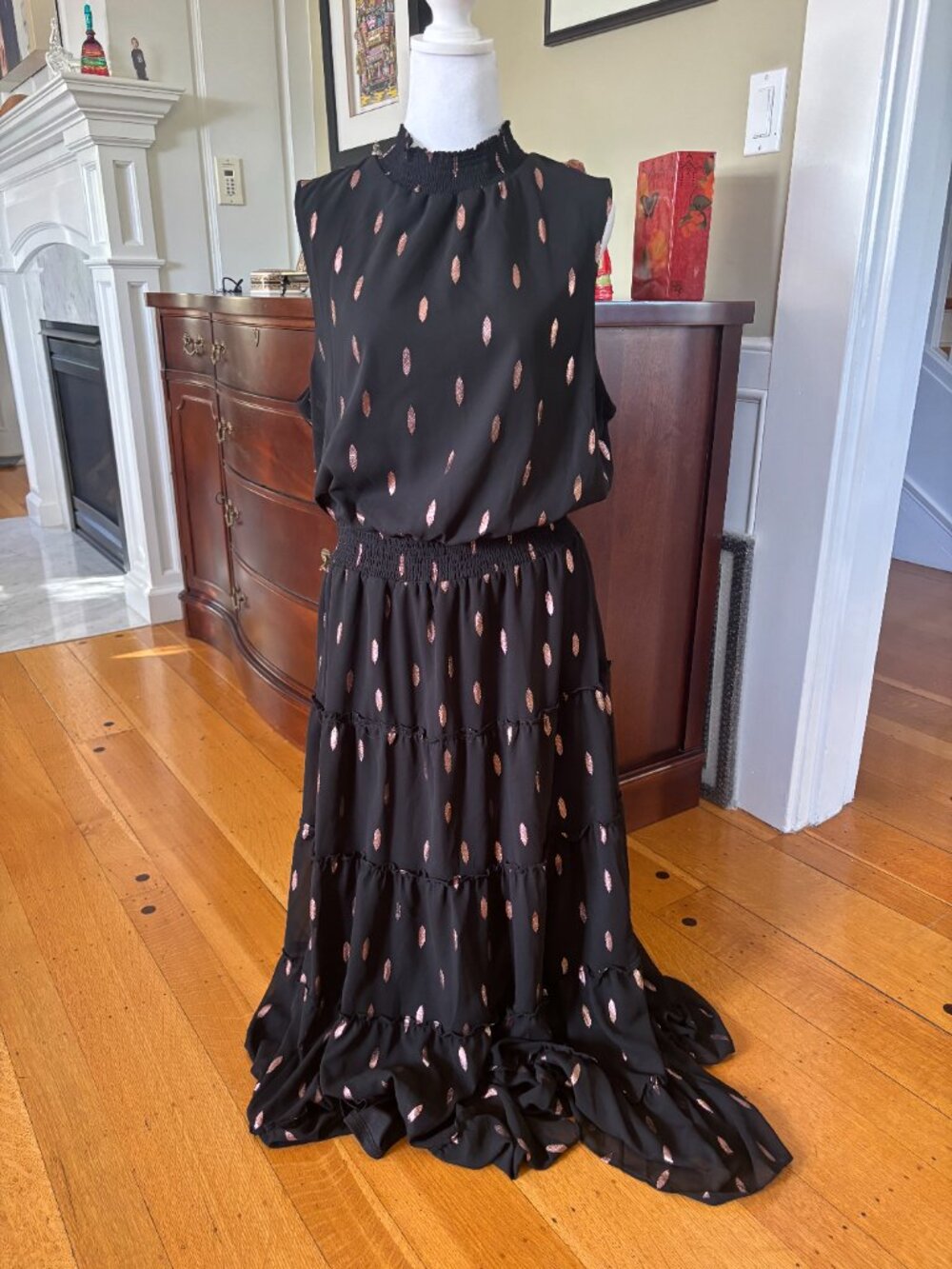 Halogen printed ruffle maxi dress